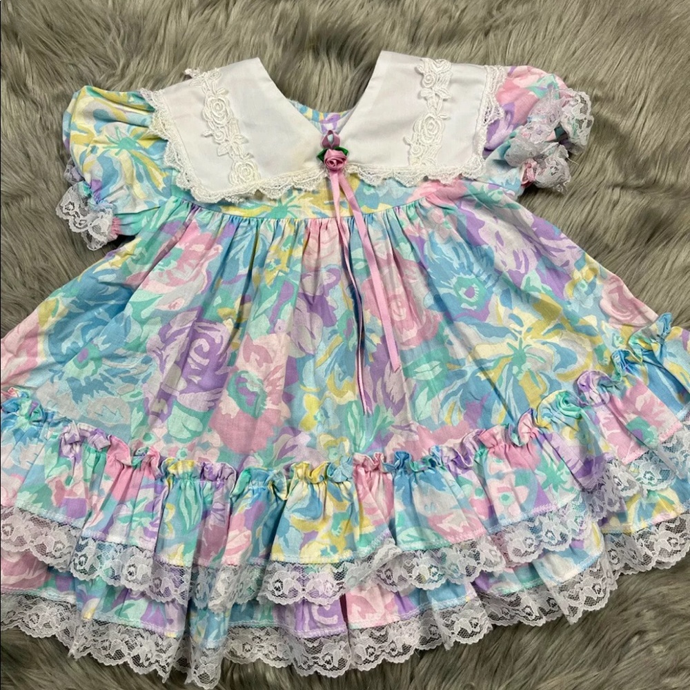 Vintage Baby Girls Floral Lace Easter Dress